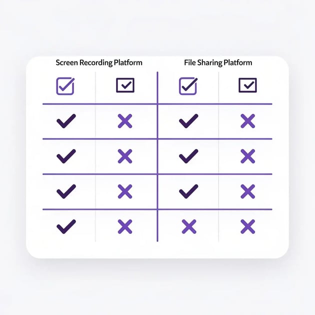 Jumpshare versus AI video personalization platform feature comparison showing where file-sharing tools stop and B2B sales-grade video begins