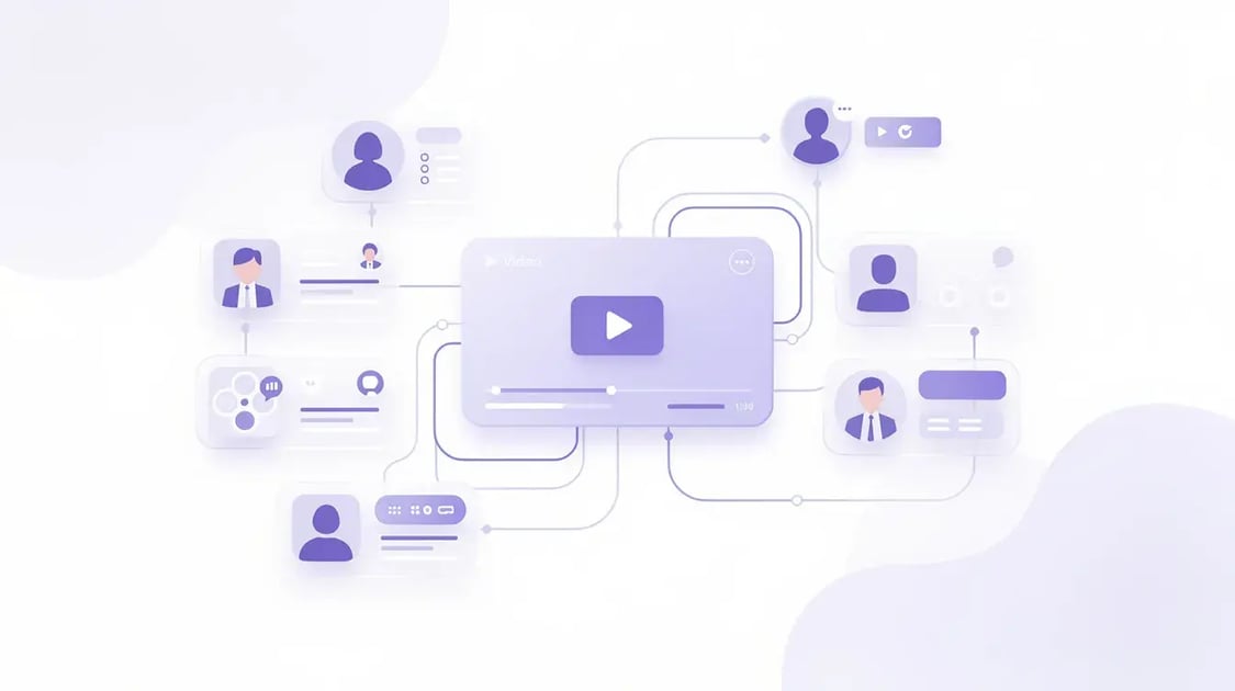 B2B personalized video marketing workflow showing AI voice cloning personalizing a single video recording for multiple prospects with dynamic company backgrounds