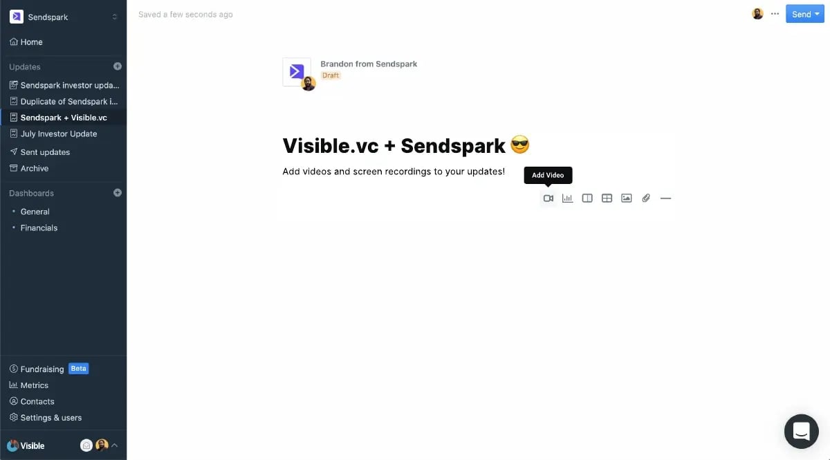 Sendspark integration settings page showing HubSpot CRM connection configuration
