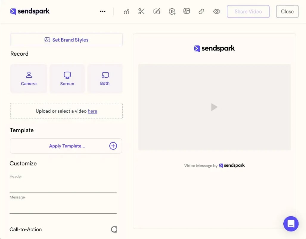 Sendspark video email template selection screen — choose from pre-built personalized video email templates for cold outreach, follow-up, and re-engagement campaigns