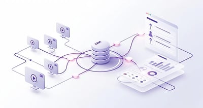Video CRM integration data flow diagram connecting AI-personalized video platforms with HubSpot, Salesforce, and Outreach CRM systems