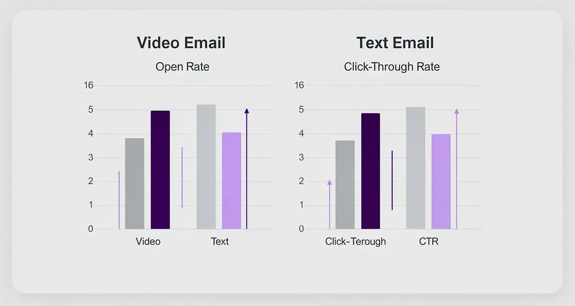 Bar chart comparing video email open and click-through rate lifts against text-only email benchmarks