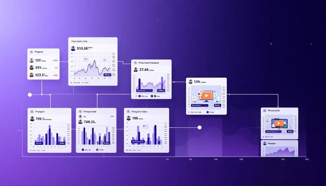 Personalized video outreach dashboard showing multiple prospect video cards with customized thumbnails for B2B sales