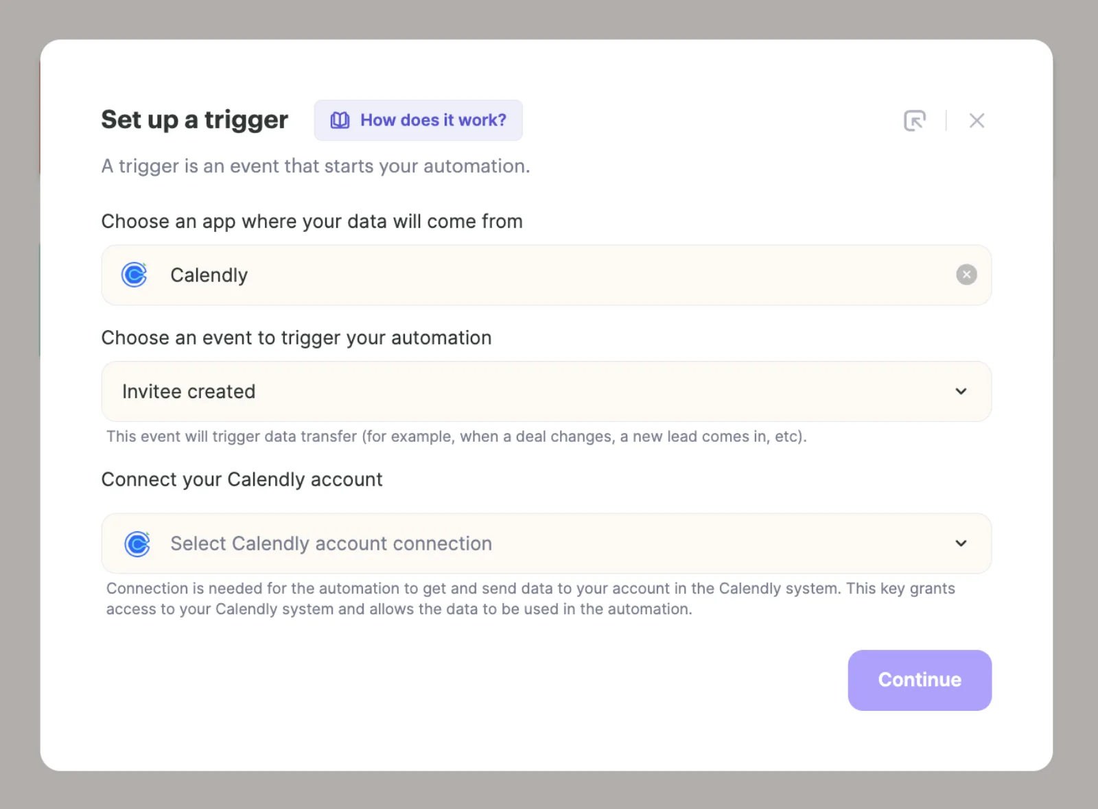 Set up a trigger dialog with Calendly as the app and Invitee created as the event