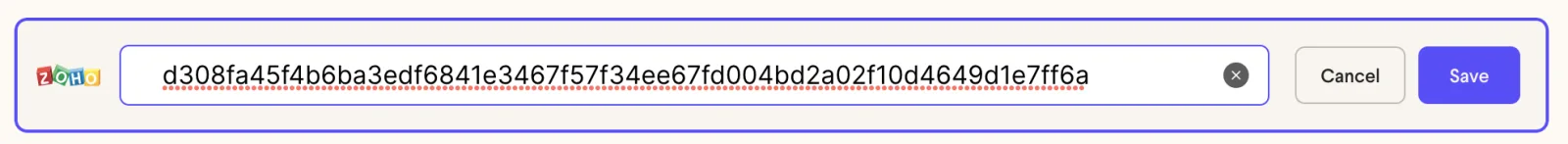 Zoho row in Sendspark integrations with a SalesIQ widget code pasted and a Save button