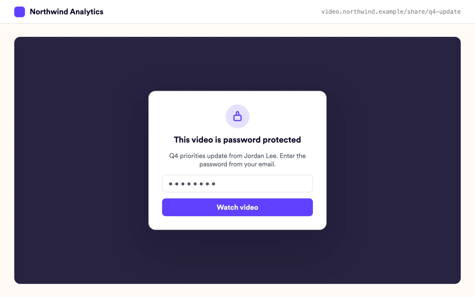 Password-protected video page asking for a password before a leadership update plays